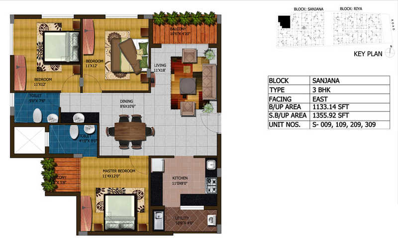 Pragna Uptown 3 BHK Floor Plan
