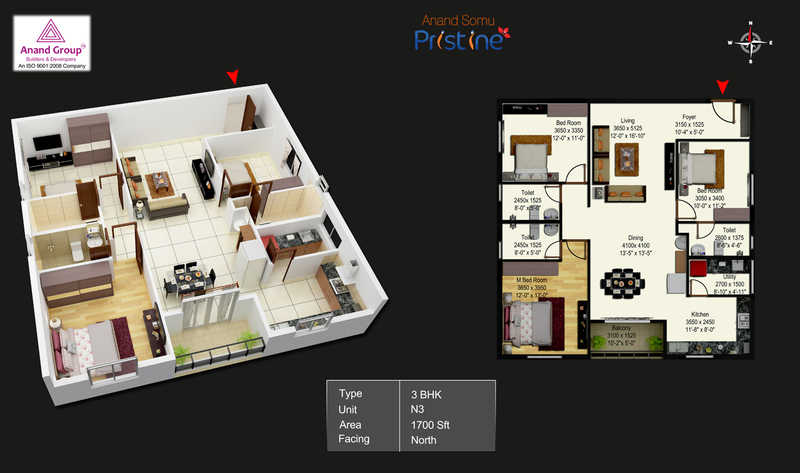 Anand Somu Pristine 3 BHK Floor Plan