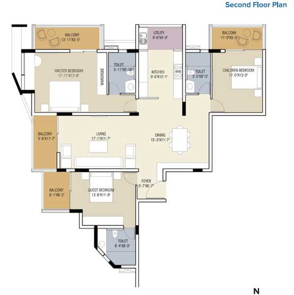 Brigade Gardenia Annexe 3 BHK Floor Plan