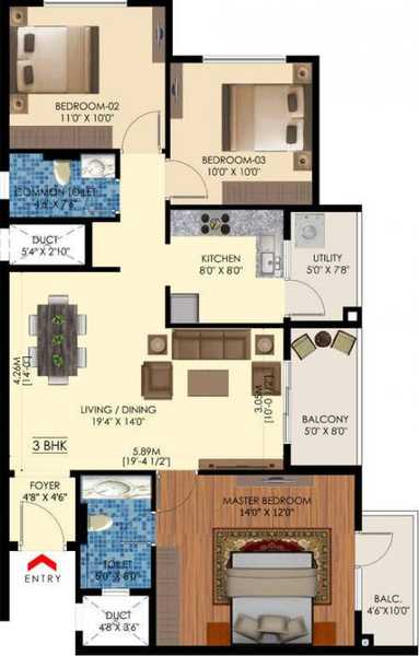 Samruddhi Lumbini Heights 3 BHK Floor Plan