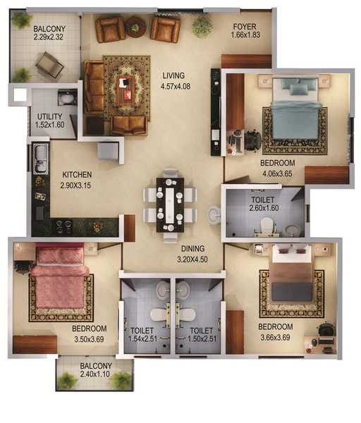 Aratt Firenza 3 BHK Floor Plan