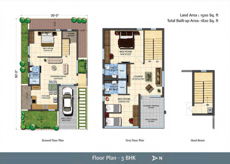 Mahidhara Fortune City 3 BHK Floor Plan