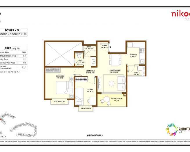 Bhartiya City Nikoo Homes 1.5 BHK Floor Plan