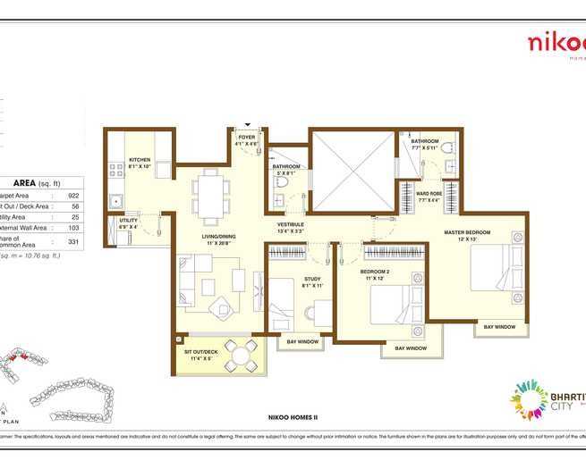 Bhartiya City Nikoo Homes 2.5 BHK Floor Plan