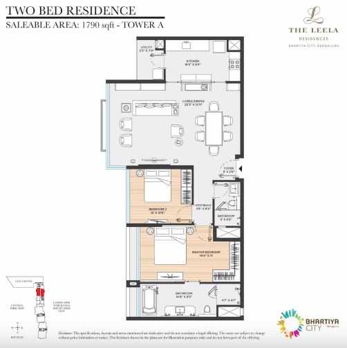 Bhartiya City Leela Residences 2 BHK Floor Plan