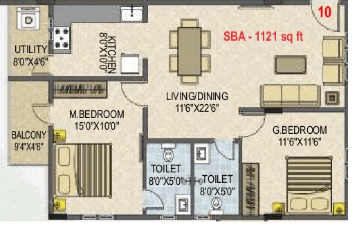 SLV Essenza 2 BHK Floor Plan