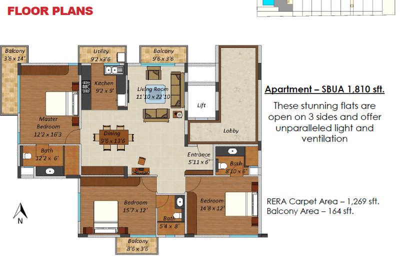 Surbacon Aspen 3 BHK Floor Plan