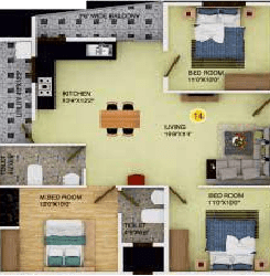 DS Max Sonata Nest 3 BHK Floor Plan