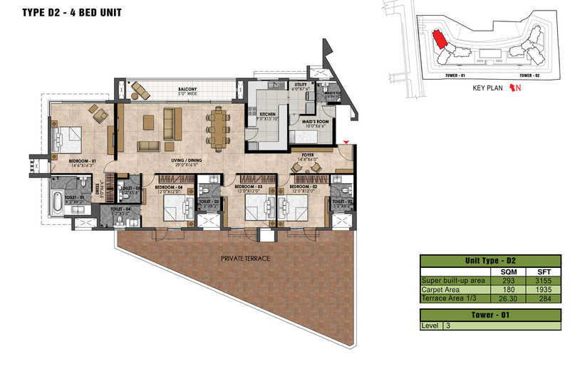 Prestige Fairfield 4 BHK Floor Plan