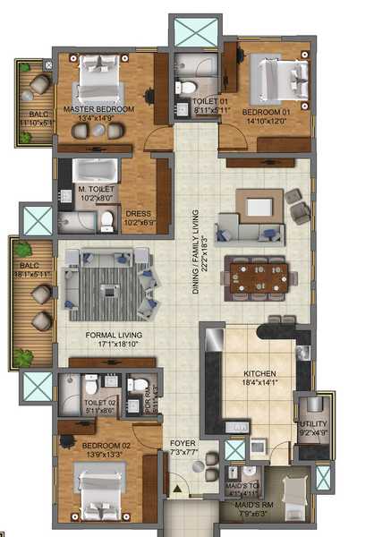 Century Ethos 3 BHK Floor Plan