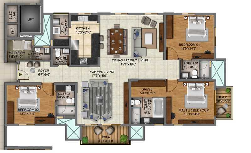 Century Ethos 4 BHK Floor Plan