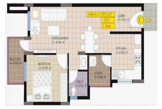 Raja Ritz Avenue 1 BHK Floor Plan