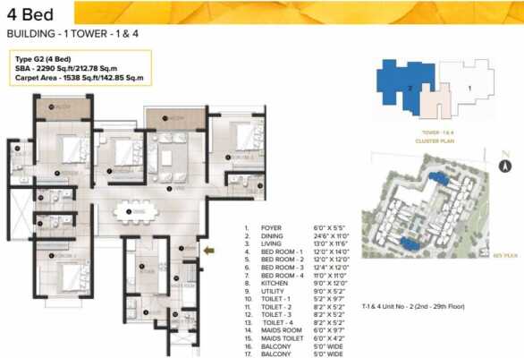 The Prestige City Avalon Park - 4 BHK Floor Plan