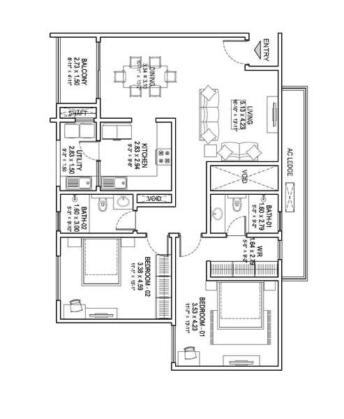 Sobha HRC Pristine 2 BHK Floor Plan
