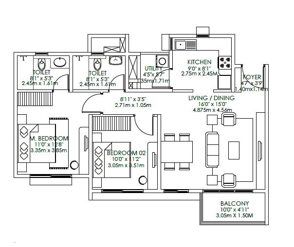 Godrej Aqua 2 BHK Floor Plan