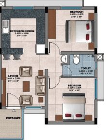 Casagrand Luxus 2 BHK Floor Plan