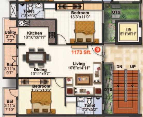 GP North Avenue 2 BHK Floor plan