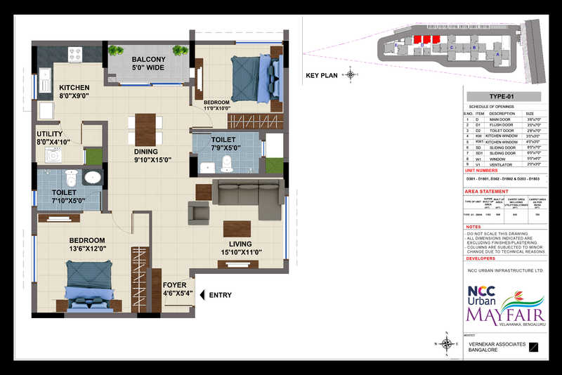 NCC Urban Mayfair 2 BHK Floor Plan