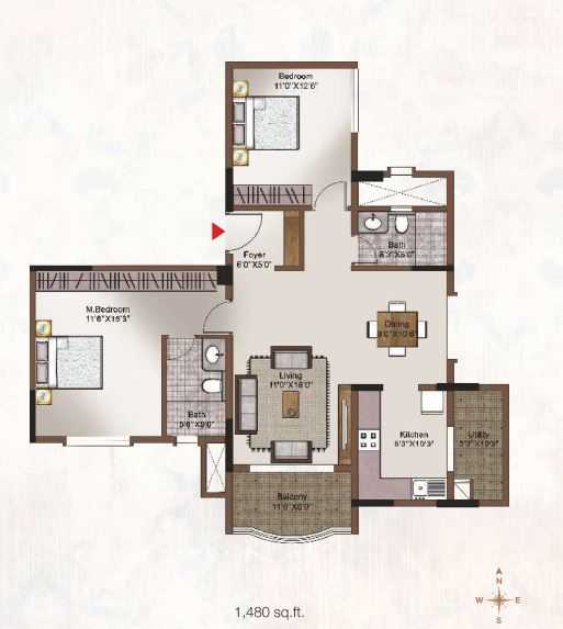 Legacy Saviero 2 BHK Floor Plan