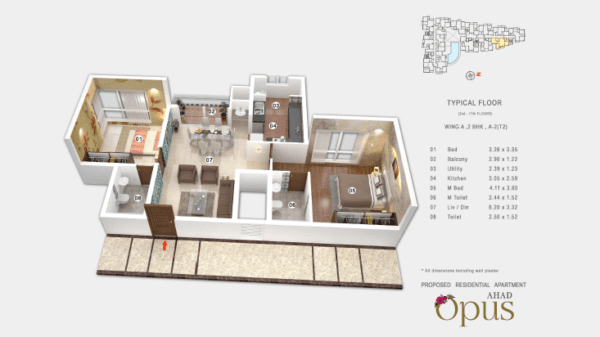 Ahad Opus 2 BHK Floor Plan