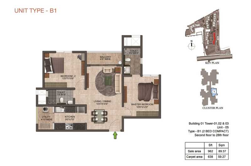 Prestige Jindal City 2 BHK Floor Plan