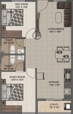 DS Max Sangam Grand 2 BHK Floor Plan