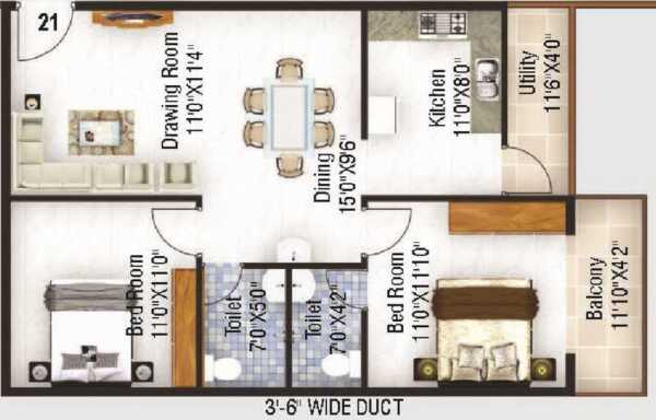 Ruchira Lilium 2 BHK Floor Plan