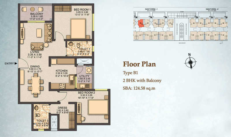 Sobha City 2 BHK Floor Plan