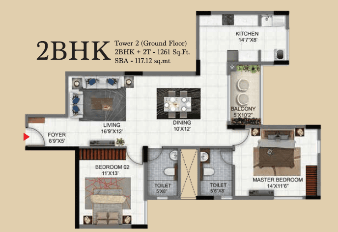 Salarpuria Sattva Exotic 2 BHK Floor Plan
