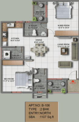 TG Ascent 2 BHK Floor Plan