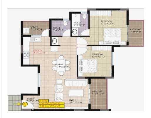 Raja Ritz Avenue 2 BHK Floor Plan