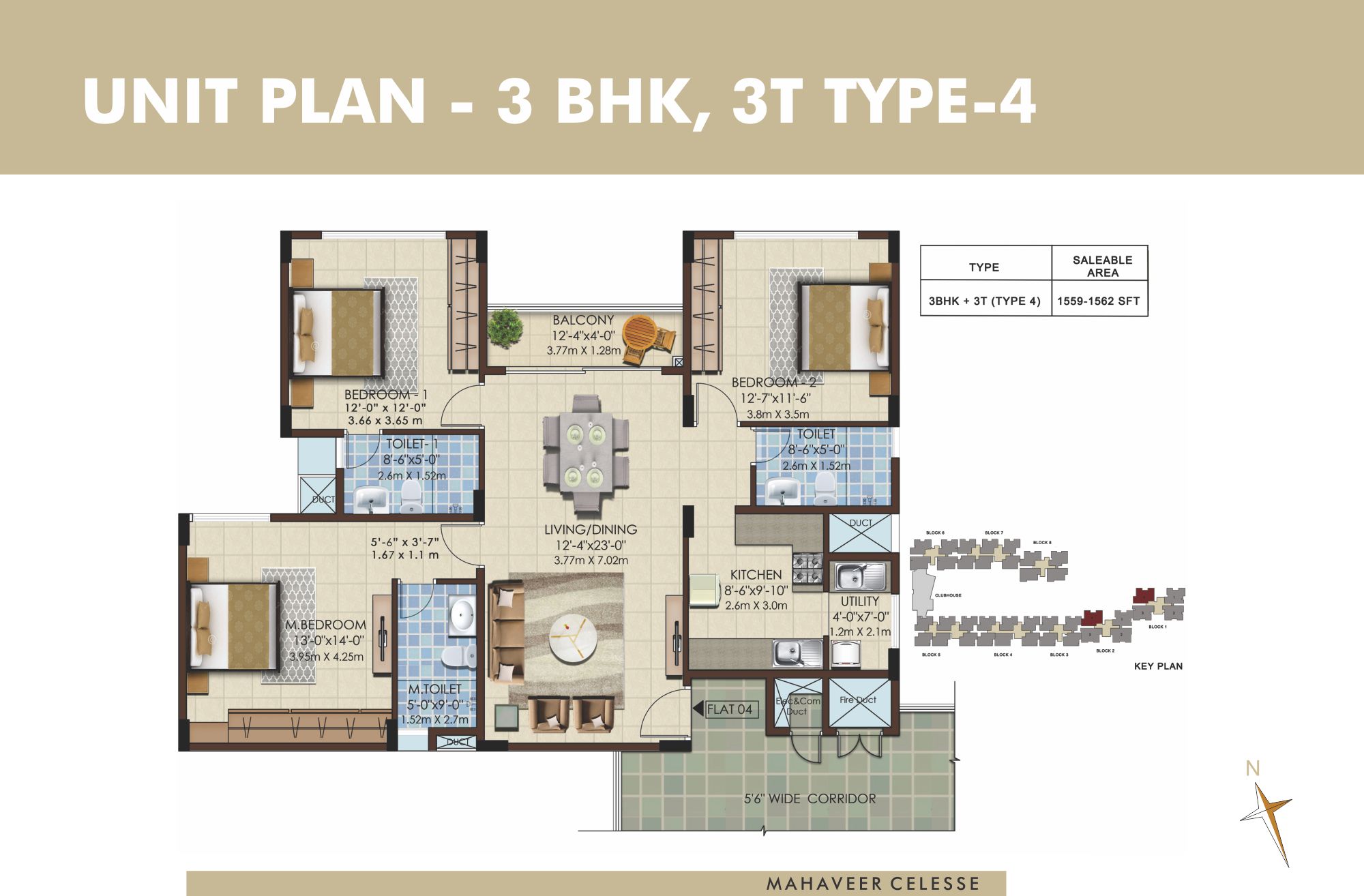 Mahaveer Celesse 3 BHK Floor Plan