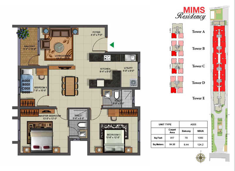 MIMS Residency 3 BHK Floor Plan