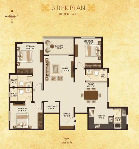 Legacy Salvador 3 BHK Floor Plan