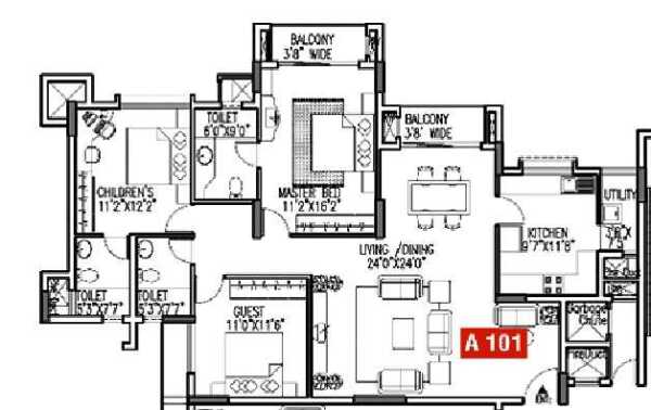 Godrej Woodsman Estate 3 BHK Floor Plan