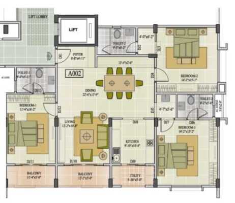 NR Royal Park Residency 3 BHK Floor Plan