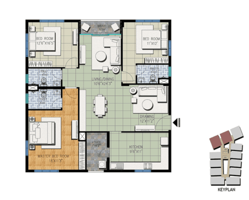 Incor Opulence 3 BHK Floor Plan