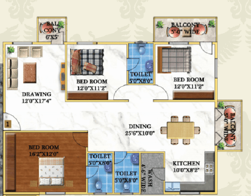 Garuda Royal Homes 3 BHK Floor Plan