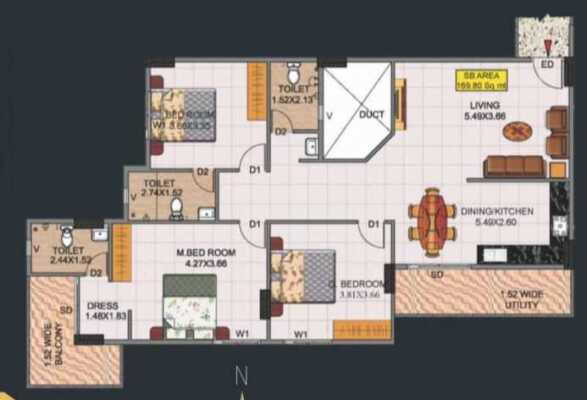 Hebron Towers 3 BHK Floor Plan