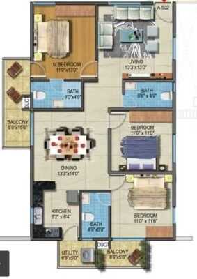 Myhna Maple 3 BHK Floor Plan