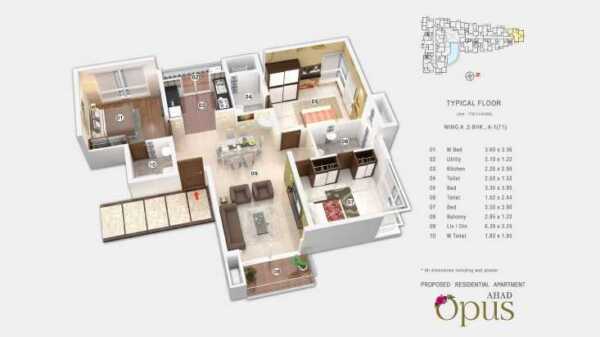 Ahad Opus 3 BHK Floor Plan