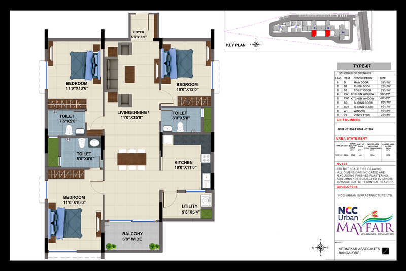 NCC Urban Mayfair 3 BHK Floor Plan