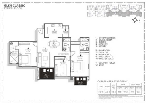 Hiranandani Glen Classic 3 BHK Floor Plan