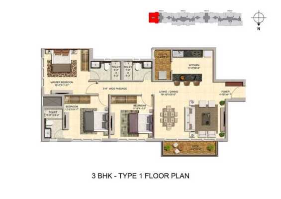 Mittal Elanza 3 BHK Floor Plan