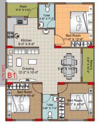 Jeevan Pristine 3 BHK Floor Plan