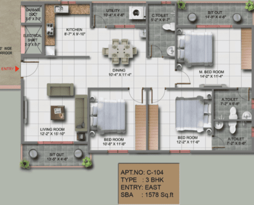 TG Ascent 3 BHK Floor Plan