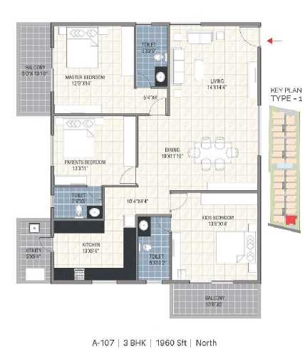 Navanaami Platina 3 BHK Floor Plan