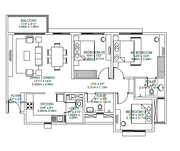 Godrej Aqua 3 BHK Floor Plan