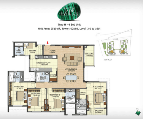 Prestige Jade Pavillion 4 BHK Floor Plan