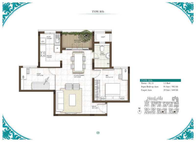 Prestige Courtyards 1.5 BHK Floor Plan